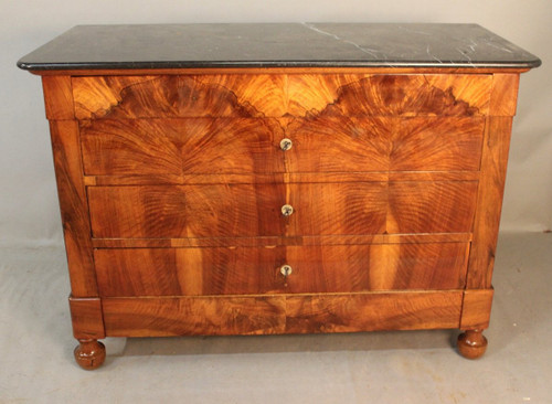 Restoration Burr Walnut Marble-topped Chest of Drawers