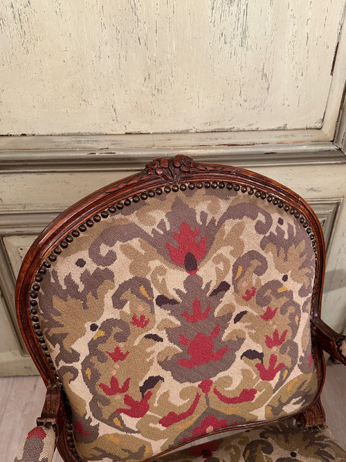 Paar Fauteuils A La Reine d'Epoque Louis XV Um 1750