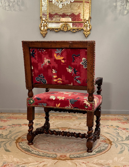 Chaise A Bras En Noyer d'Epoque Louis XIII XVIIème Siècle 