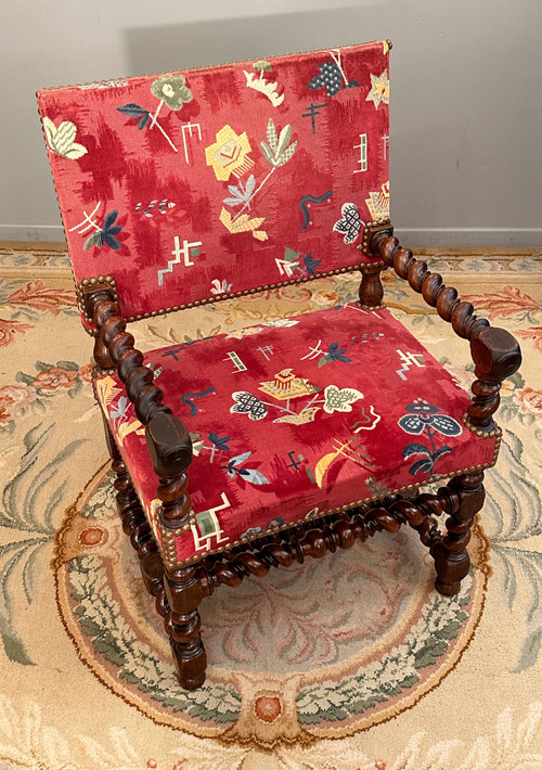 Chaise A Bras En Noyer d'Epoque Louis XIII XVIIème Siècle 