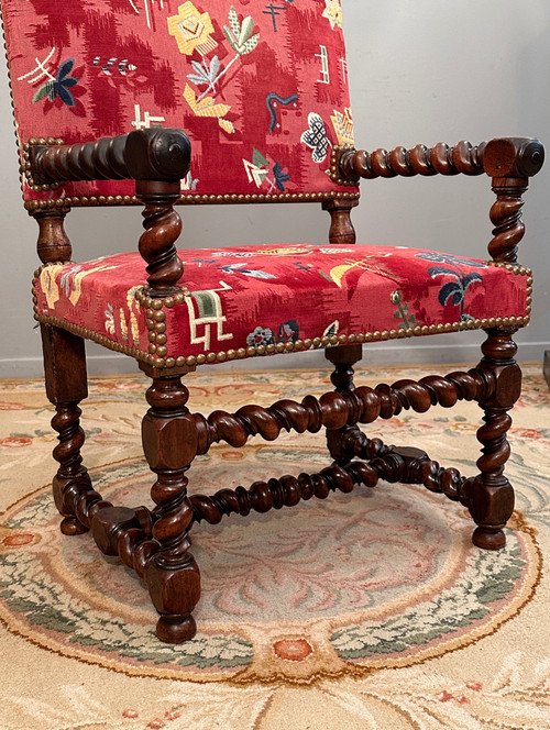 Chaise A Bras En Noyer d'Epoque Louis XIII XVIIème Siècle 