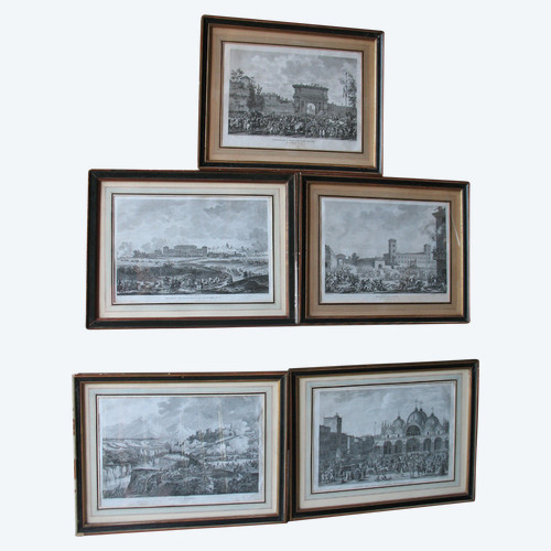 Les batailles Napoléoniennes set of 5 large framed 19th century engravings