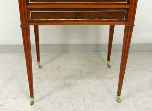 Small Louis XVI Living Room Table Mahogany Gray Marble Brass 18th Century