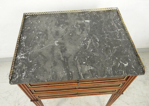 Small Louis XVI Living Room Table Mahogany Gray Marble Brass 18th Century