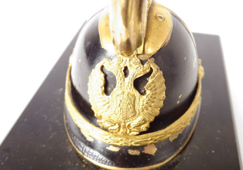 Brass paperweight marble Austro-Hungarian cavalry helmet Dragon 19th century