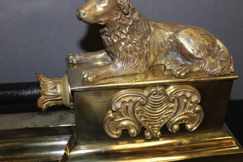 Barre De Foyer En Bronze Modèle Aux Chiens XIX