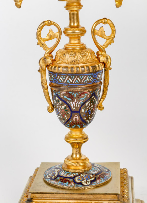 A late 19th century gilt bronze and cloisonné enamel trim