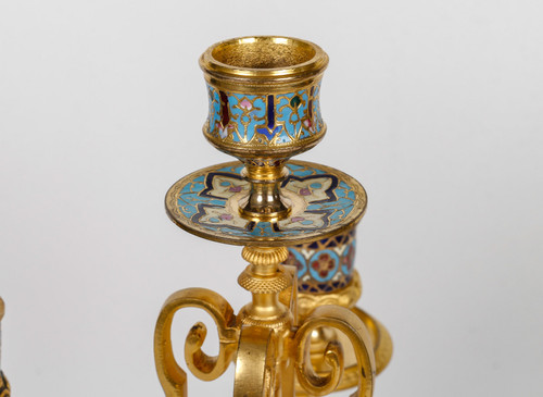 A late 19th century gilt bronze and cloisonné enamel trim