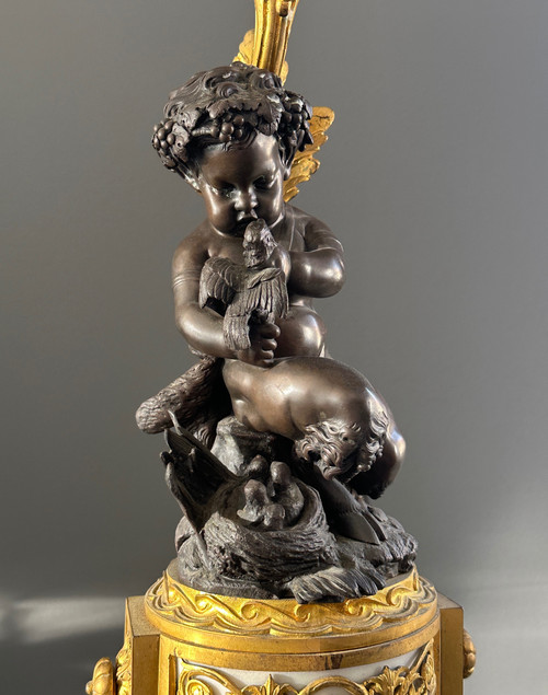 Henri Picard, Eccezionale Coppia di Putti Candelabri in Bronzo Firmati del XIX secolo