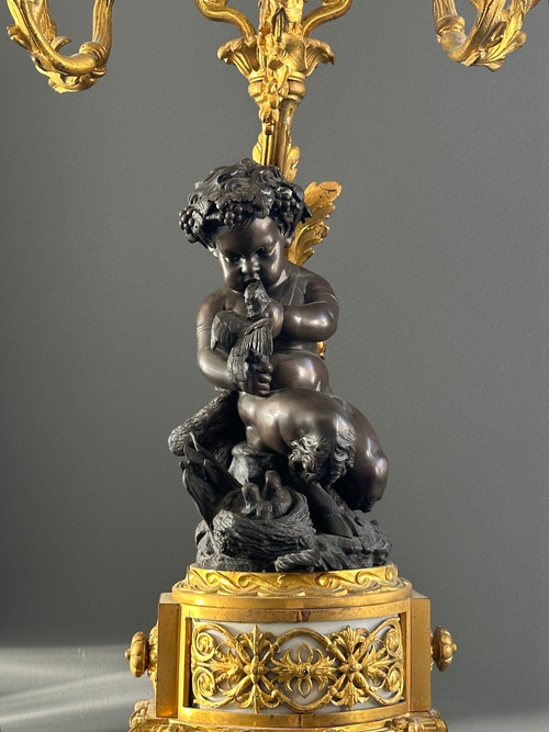 Henri Picard, Eccezionale Coppia di Putti Candelabri in Bronzo Firmati del XIX secolo