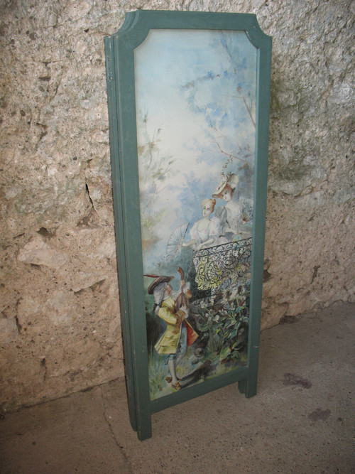 Small 3-leaf screen with watercolor genre scenes in Louis XV style, 20th century