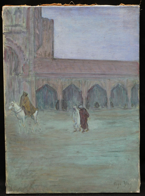 Olga BING, Lively scene at night in the courtyard of a mosque