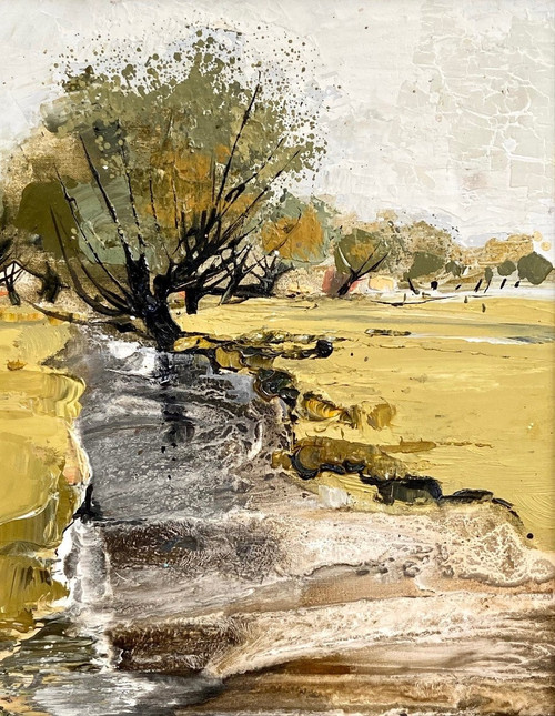 Michel Jouenne (1933-2021), Tableau Vue De Paysage à La Rivière Années 1970/1980.