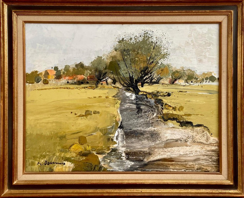 Michel Jouenne (1933-2021), Tableau Vue De Paysage à La Rivière Années 1970/1980.