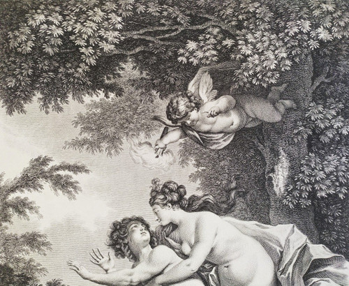 Mythological Etching Salmacis And Hermaphrodite Engraving By Vidal After Monnet 18th C Print