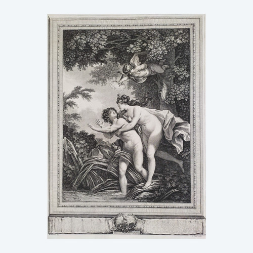 Mythological Etching Salmacis And Hermaphrodite Engraving By Vidal After Monnet 18th C Print