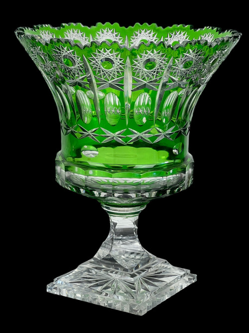 CUT ON A GREEN-COLOURED STAND IN BOHEMIAN CUT CRYSTAL, 20th PERIOD