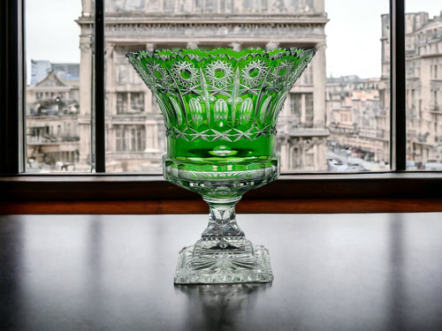 CUT ON A GREEN-COLOURED STAND IN BOHEMIAN CUT CRYSTAL, 20th PERIOD