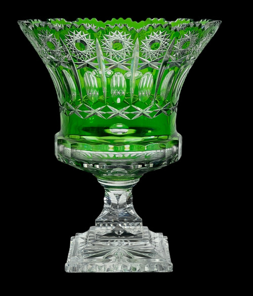 CUT ON A GREEN-COLOURED STAND IN BOHEMIAN CUT CRYSTAL, 20th PERIOD