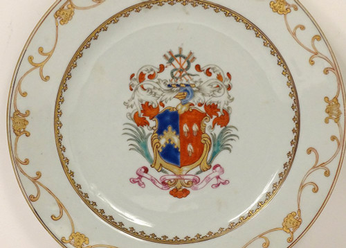 Paire Plats Porcelaine Compagnie des Indes Armoiries Blason Chevalier 18è