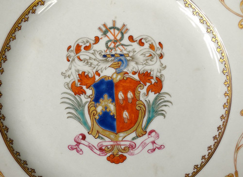 Paire Plats Porcelaine Compagnie des Indes Armoiries Blason Chevalier 18è