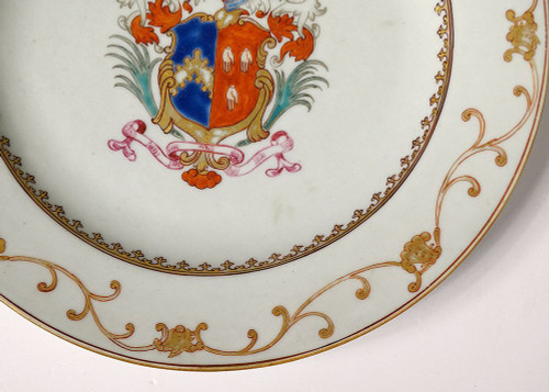 Paire Plats Porcelaine Compagnie des Indes Armoiries Blason Chevalier 18è