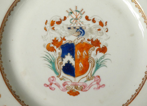 Paire Plats Porcelaine Compagnie des Indes Armoiries Blason Chevalier 18è