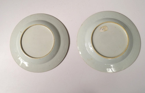 Paire Plats Porcelaine Compagnie des Indes Armoiries Blason Chevalier 18è