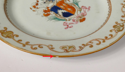 Paire Plats Porcelaine Compagnie des Indes Armoiries Blason Chevalier 18è