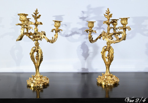 Pair of Gilt Bronze Candelabra, Louis XV style – Late 19th century