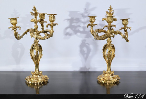 Pair of Gilt Bronze Candelabra, Louis XV style – Late 19th century