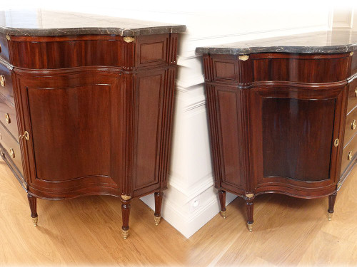 Large Louis XVI Commode with Doors Half-moon Curved Mahogany Gray Marble XVIIIth