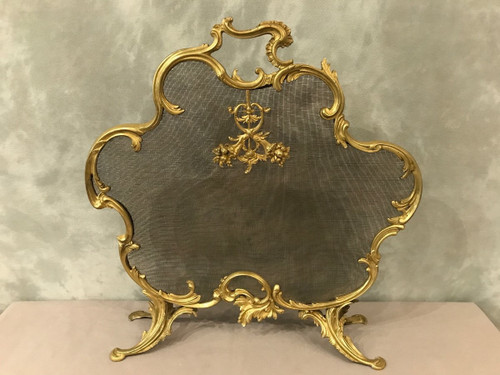 Pare feu écran de cheminée ancien en bonze doré d'époque 19 ème de style Louis XV 