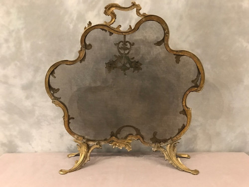 Pare feu écran de cheminée ancien en bonze doré d'époque 19 ème de style Louis XV 