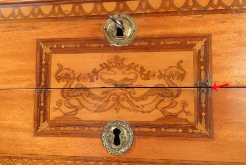 Small Italian Commode Marquetry Rose Wood Phoenix Birds 18th Century