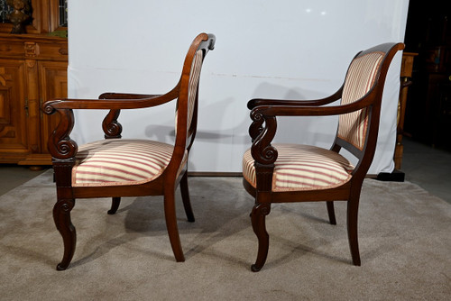 Pair of Armchairs in Solid Cuban Mahogany, Restoration Period – Early 19th Century