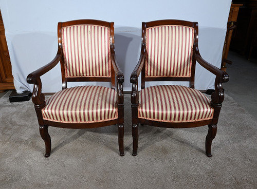 Pair of Armchairs in Solid Cuban Mahogany, Restoration Period – Early 19th Century