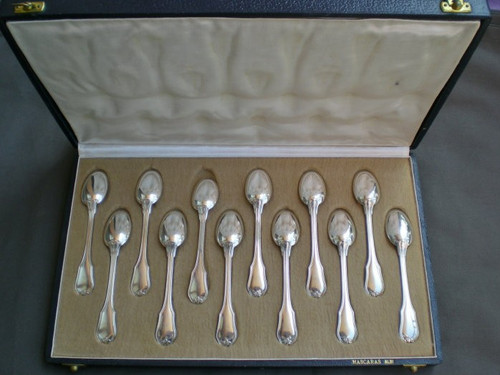 Box of 12 mocha spoons in solid silver Têtard Frères