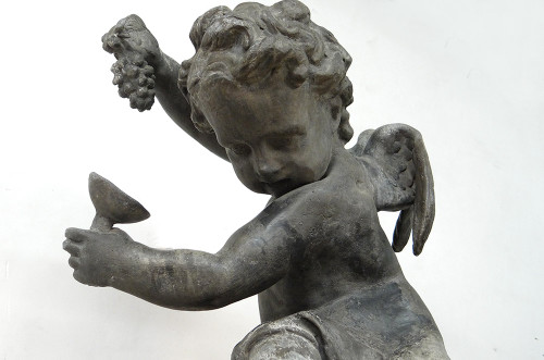 Sculpture cherub putto lead fountain scagliola column Louis XIV XVIIth