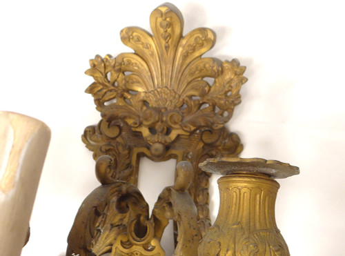 Pair of Large 5-light Regency Wall Lights Gilded Bronze Masks 19th century