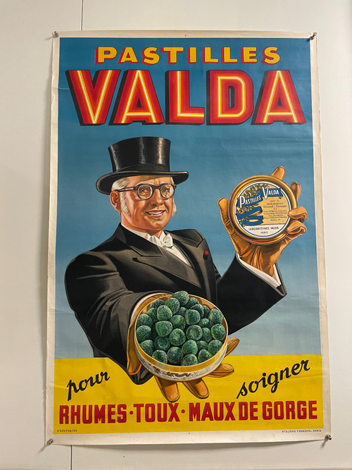 Affiche Publicitaire Originale Pastilles Valda Circa 1940