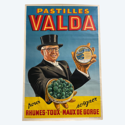 Affiche Publicitaire Originale Pastilles Valda Circa 1940