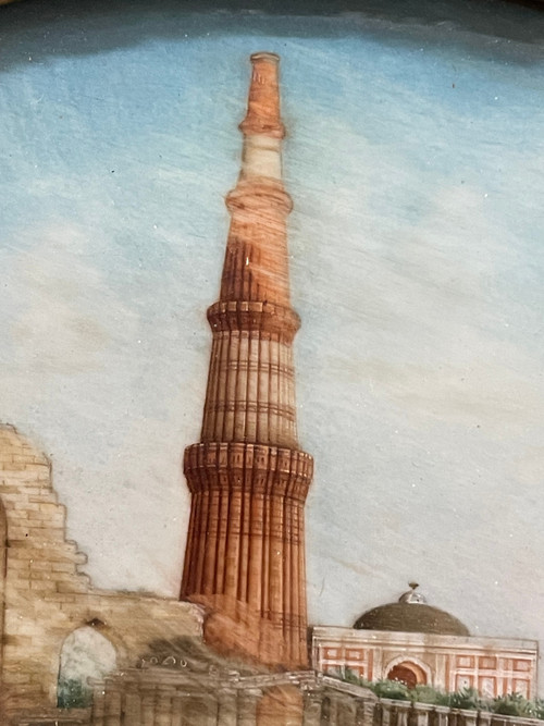 Miniatura - Veduta del Qutb Minar di Delhi in India Fine del XIX secolo