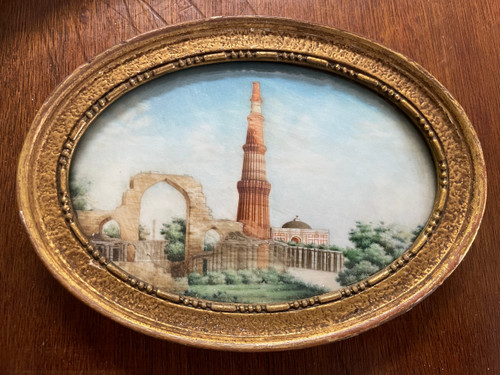 Miniatura - Veduta del Qutb Minar di Delhi in India Fine del XIX secolo