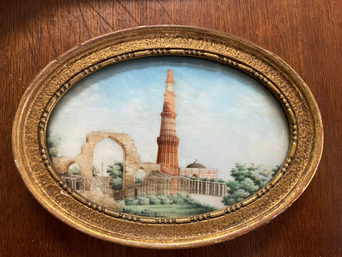 Miniatura - Veduta del Qutb Minar di Delhi in India Fine del XIX secolo