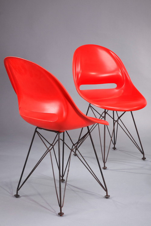 Set di quattro sedie con basi nello stile di Charles Eames