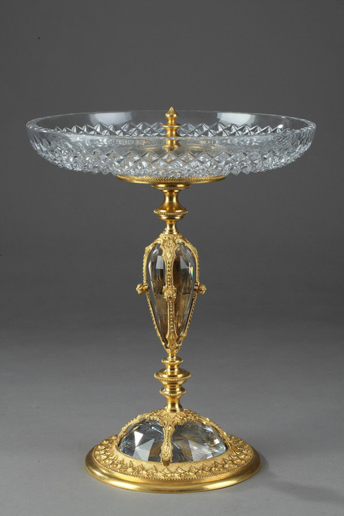 Large Ormolu Mounted Cut Crystal Dish in Renaissance Taste