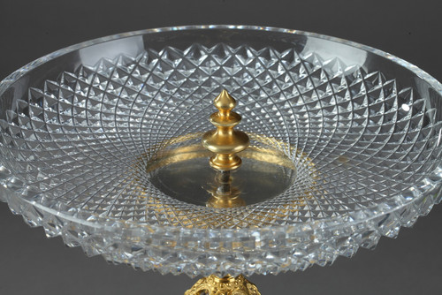 Large Ormolu Mounted Cut Crystal Dish in Renaissance Taste