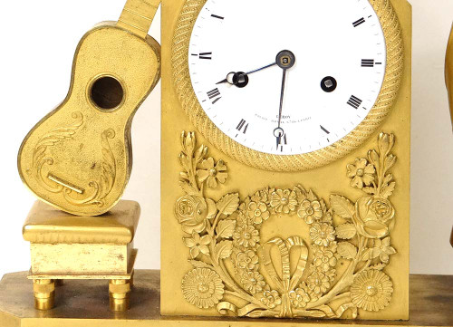 Clock Empire Bronze Gilt Vestale Butterfly Guitar Leroy Palais Royal XIXè