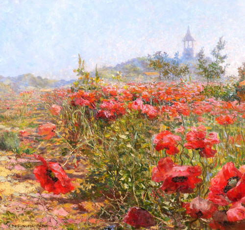 Francis de Signori 19-20th Fields of poppies in bloom, landscape, large painting, circa 1920